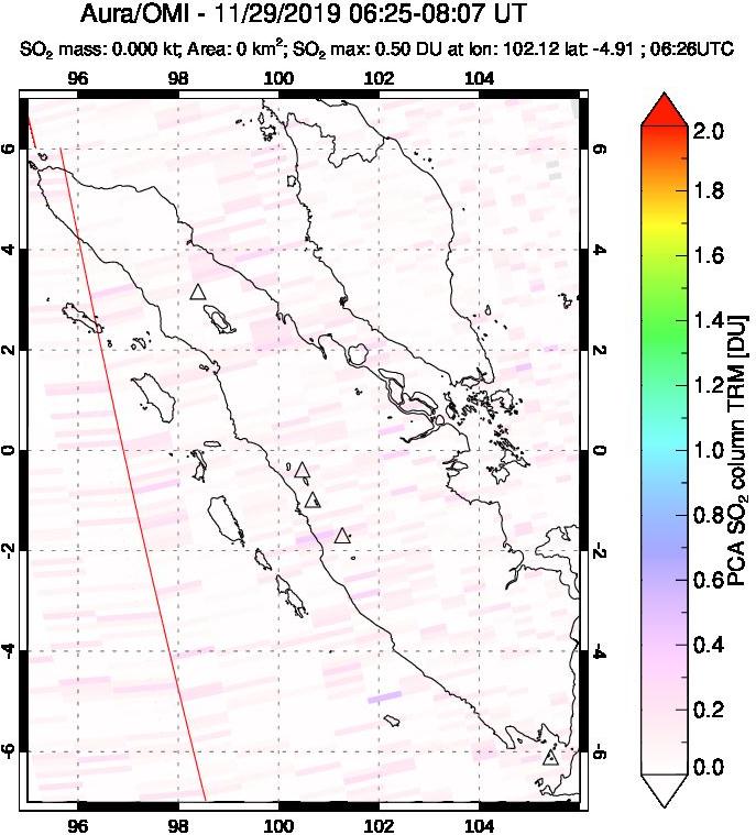 A sulfur dioxide image over Sumatra, Indonesia on Nov 29, 2019.