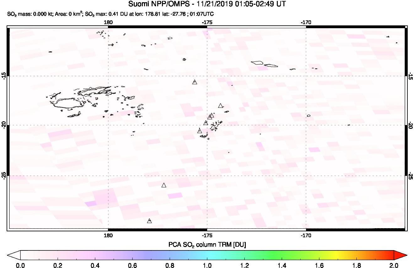 A sulfur dioxide image over Tonga, South Pacific on Nov 21, 2019.