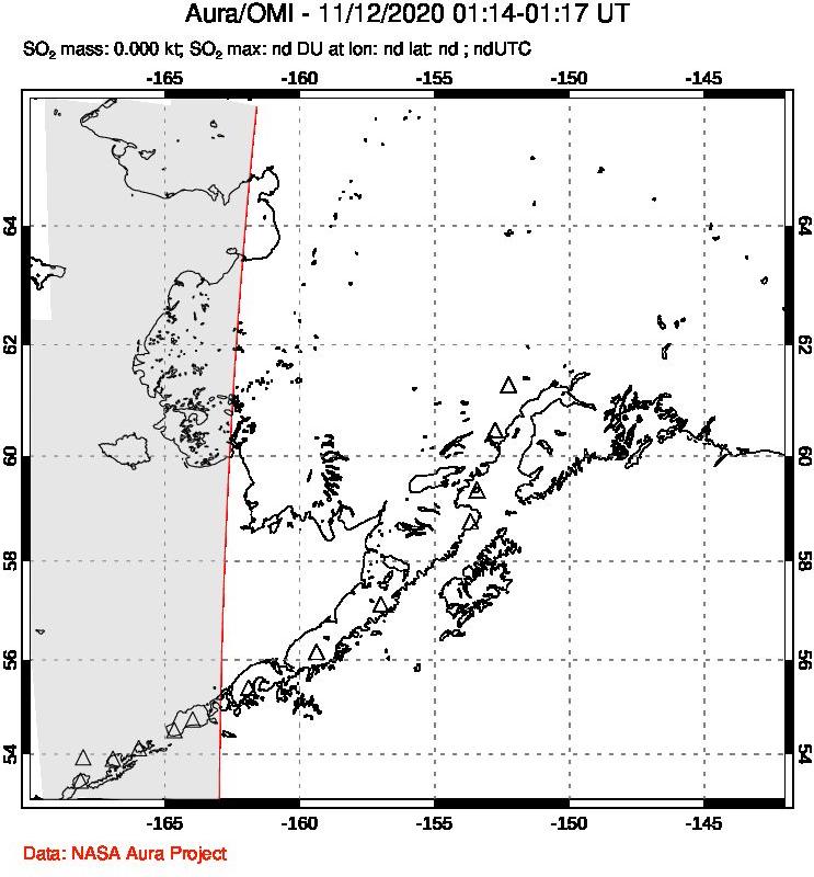 A sulfur dioxide image over Alaska, USA on Nov 12, 2020.