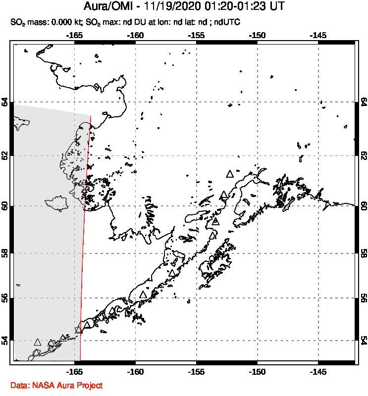 A sulfur dioxide image over Alaska, USA on Nov 19, 2020.
