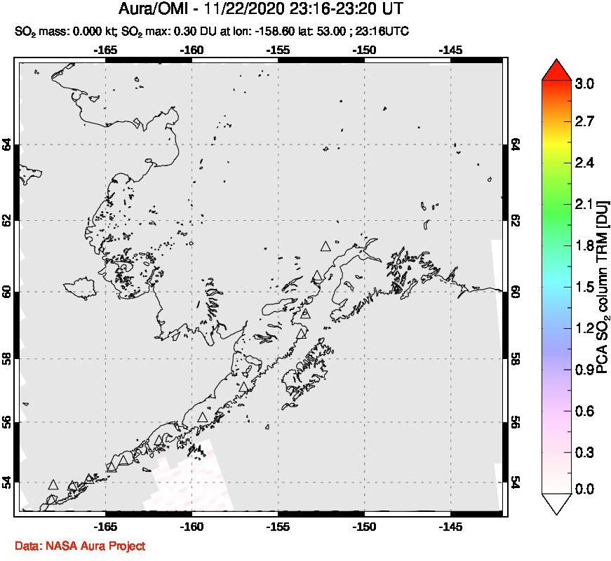 A sulfur dioxide image over Alaska, USA on Nov 22, 2020.