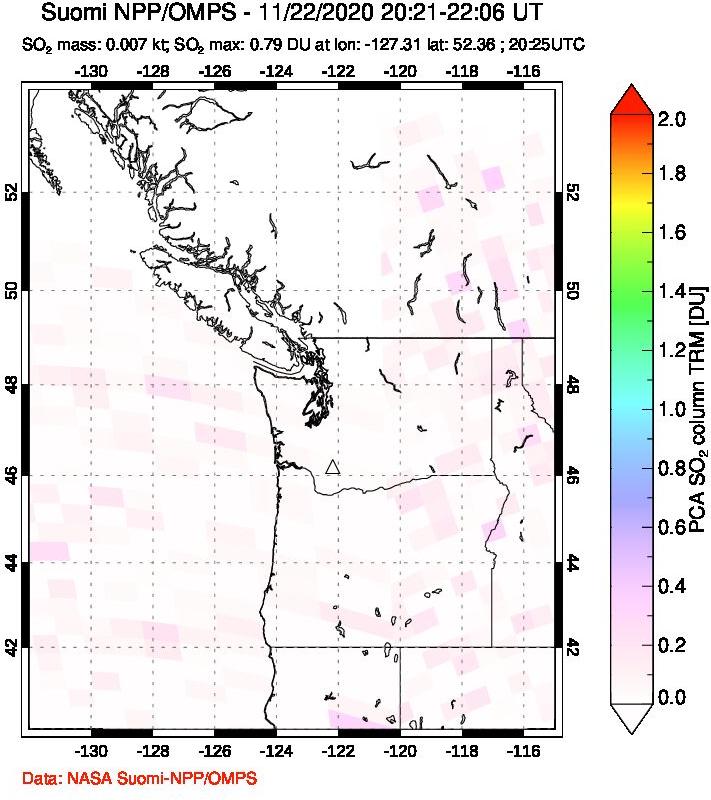 A sulfur dioxide image over Cascade Range, USA on Nov 22, 2020.
