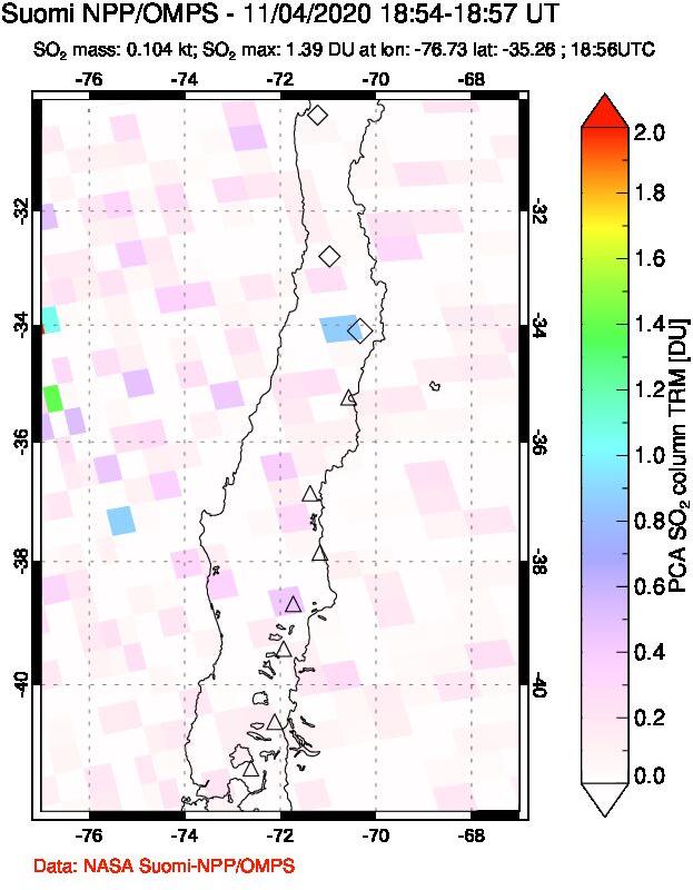 A sulfur dioxide image over Central Chile on Nov 04, 2020.