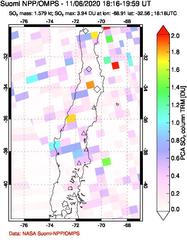 A sulfur dioxide image over Central Chile on Nov 06, 2020.