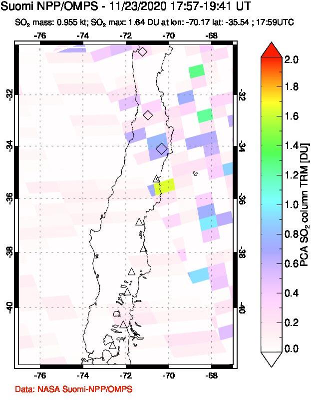A sulfur dioxide image over Central Chile on Nov 23, 2020.