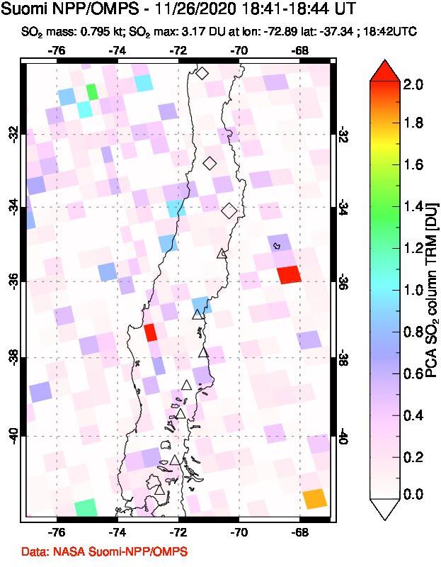A sulfur dioxide image over Central Chile on Nov 26, 2020.