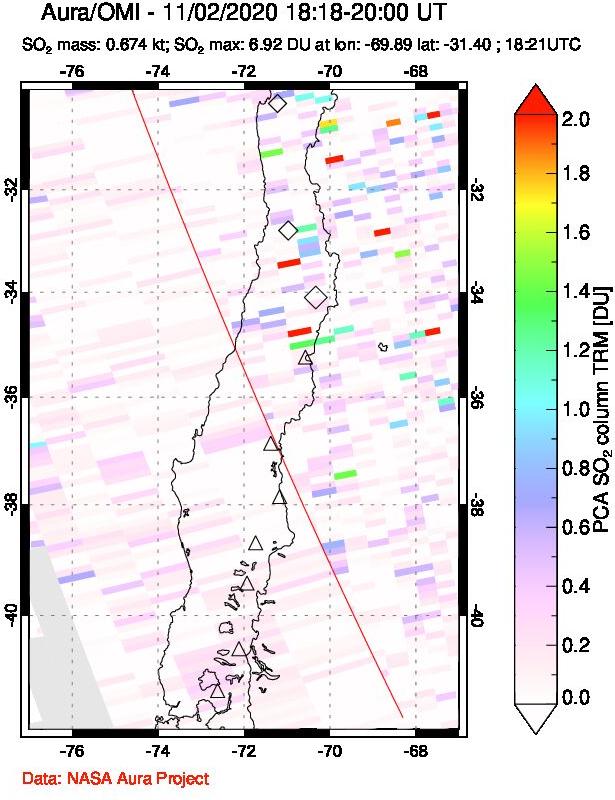 A sulfur dioxide image over Central Chile on Nov 02, 2020.