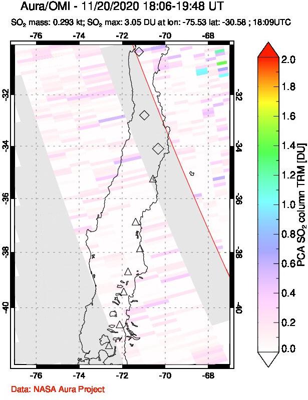 A sulfur dioxide image over Central Chile on Nov 20, 2020.