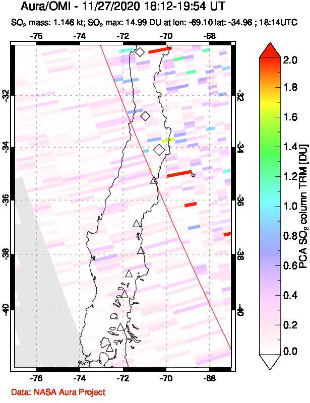 A sulfur dioxide image over Central Chile on Nov 27, 2020.