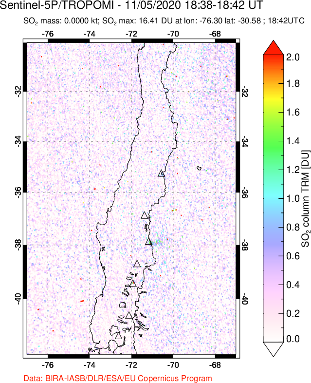 A sulfur dioxide image over Central Chile on Nov 05, 2020.