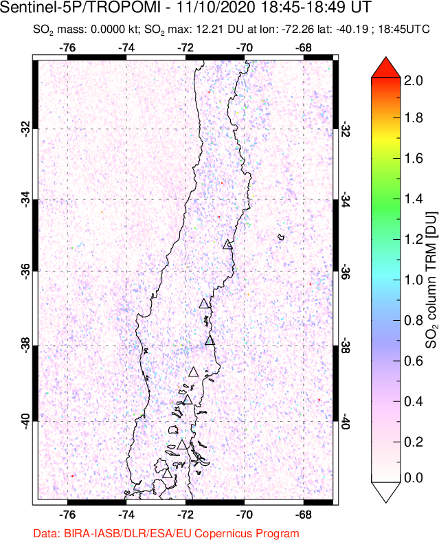 A sulfur dioxide image over Central Chile on Nov 10, 2020.