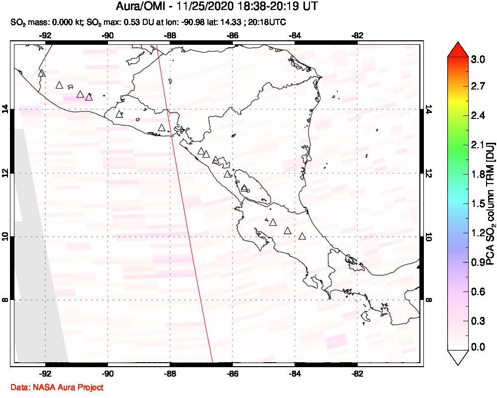 A sulfur dioxide image over Central America on Nov 25, 2020.