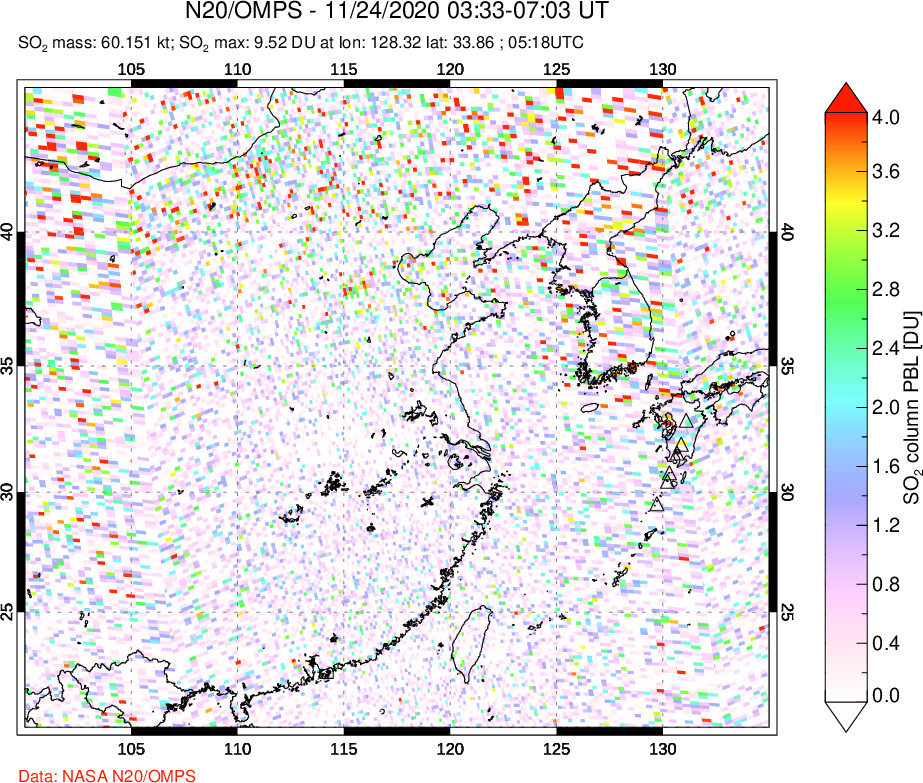 A sulfur dioxide image over Eastern China on Nov 24, 2020.