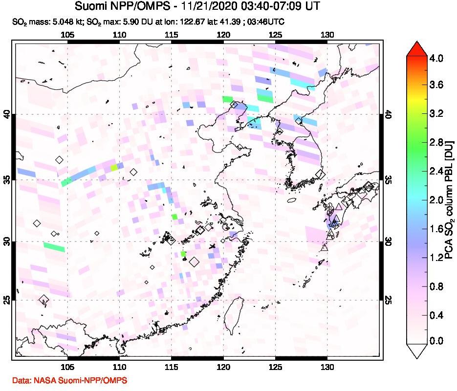 A sulfur dioxide image over Eastern China on Nov 21, 2020.