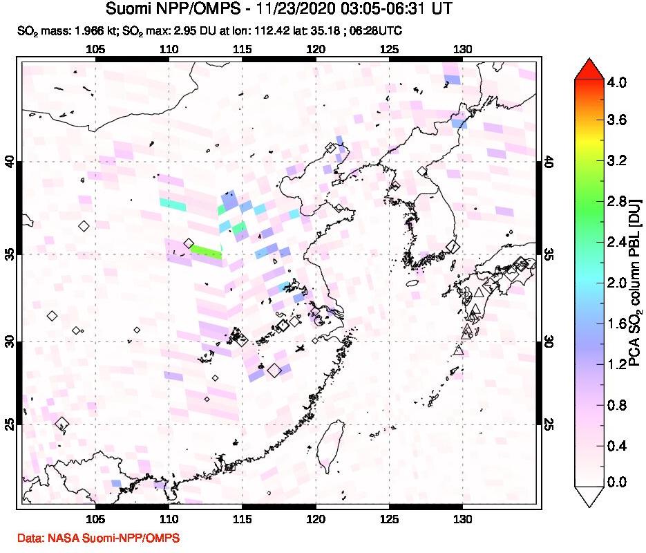 A sulfur dioxide image over Eastern China on Nov 23, 2020.