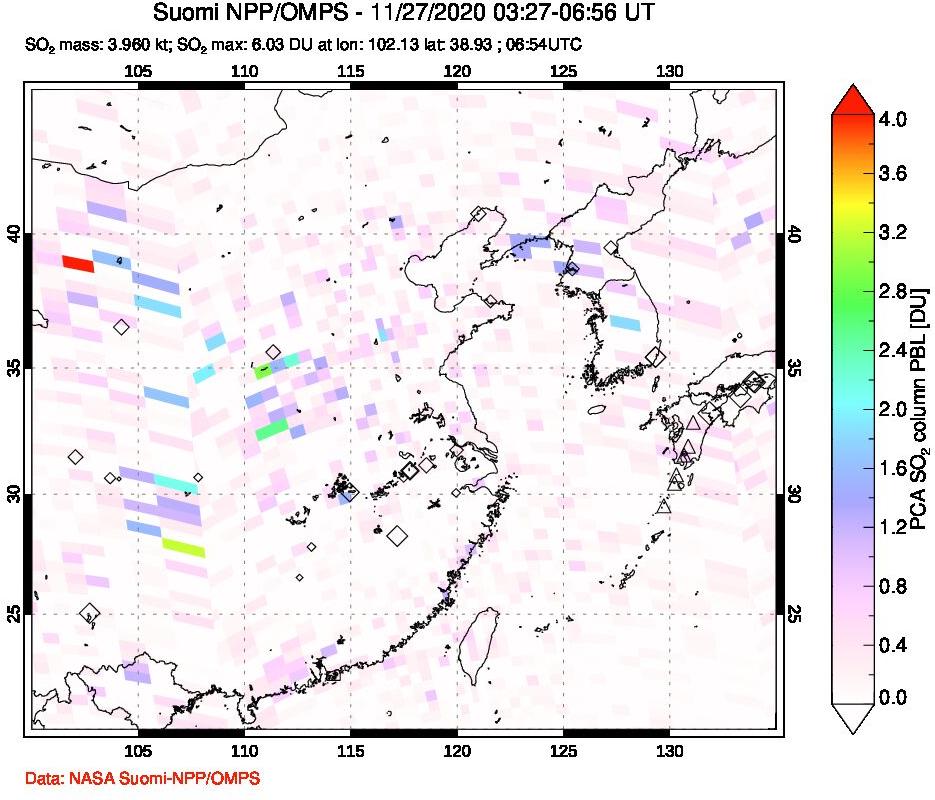 A sulfur dioxide image over Eastern China on Nov 27, 2020.
