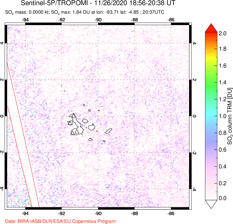 A sulfur dioxide image over Galápagos Islands on Nov 26, 2020.
