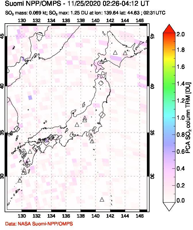 A sulfur dioxide image over Japan on Nov 25, 2020.