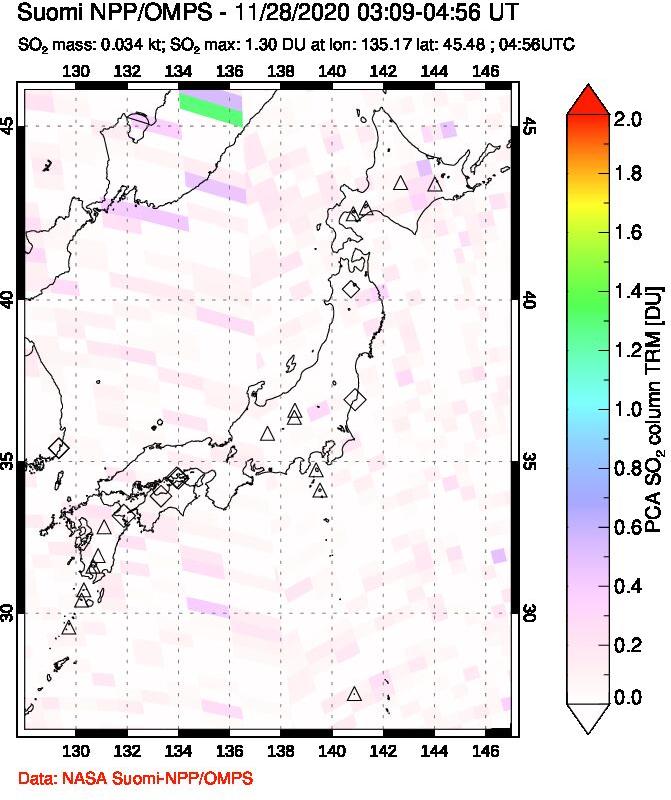 A sulfur dioxide image over Japan on Nov 28, 2020.
