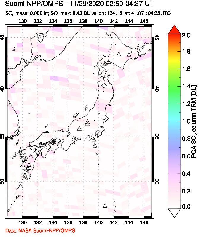 A sulfur dioxide image over Japan on Nov 29, 2020.