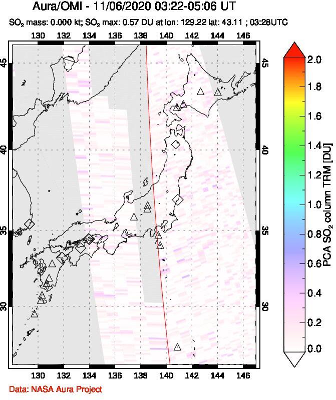 A sulfur dioxide image over Japan on Nov 06, 2020.