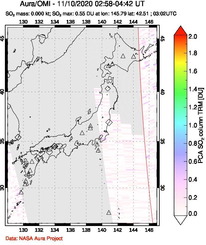 A sulfur dioxide image over Japan on Nov 10, 2020.