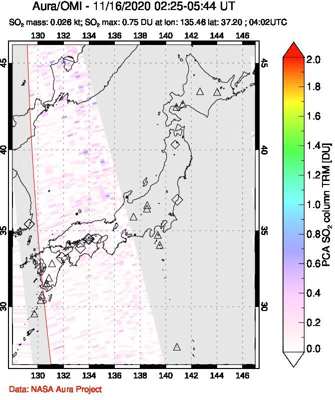 A sulfur dioxide image over Japan on Nov 16, 2020.