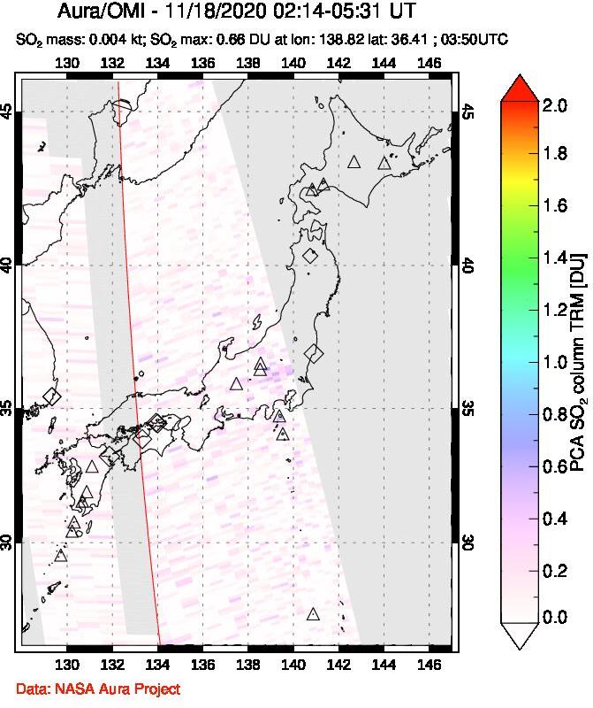 A sulfur dioxide image over Japan on Nov 18, 2020.