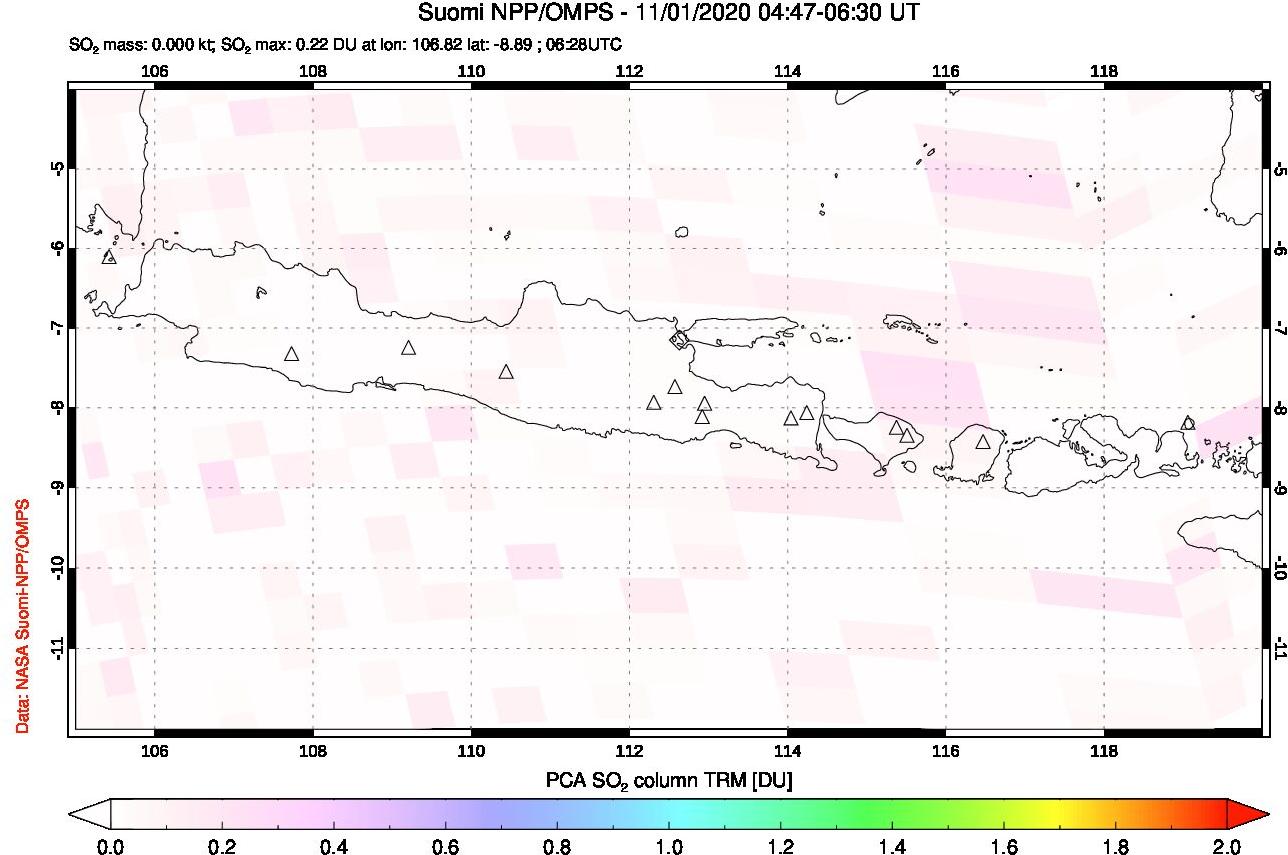 A sulfur dioxide image over Java, Indonesia on Nov 01, 2020.