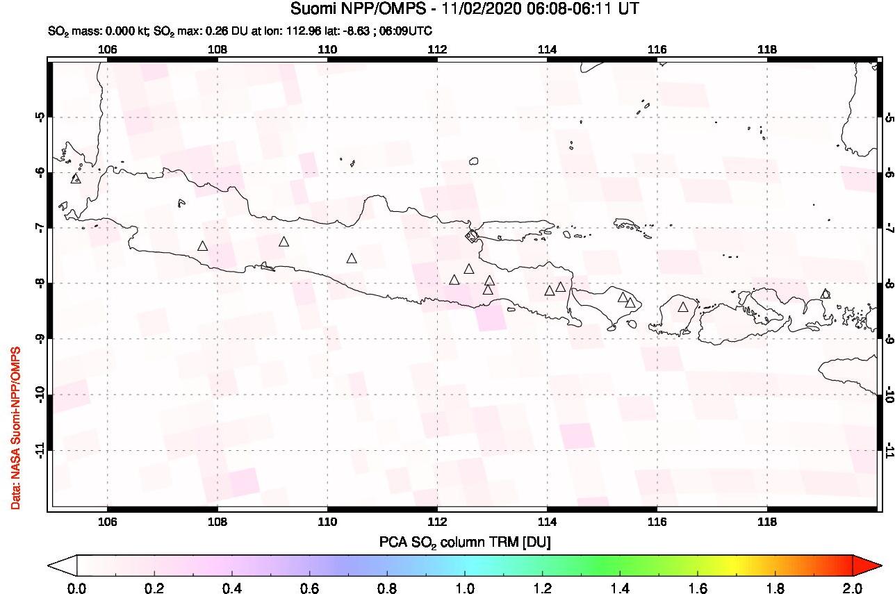 A sulfur dioxide image over Java, Indonesia on Nov 02, 2020.