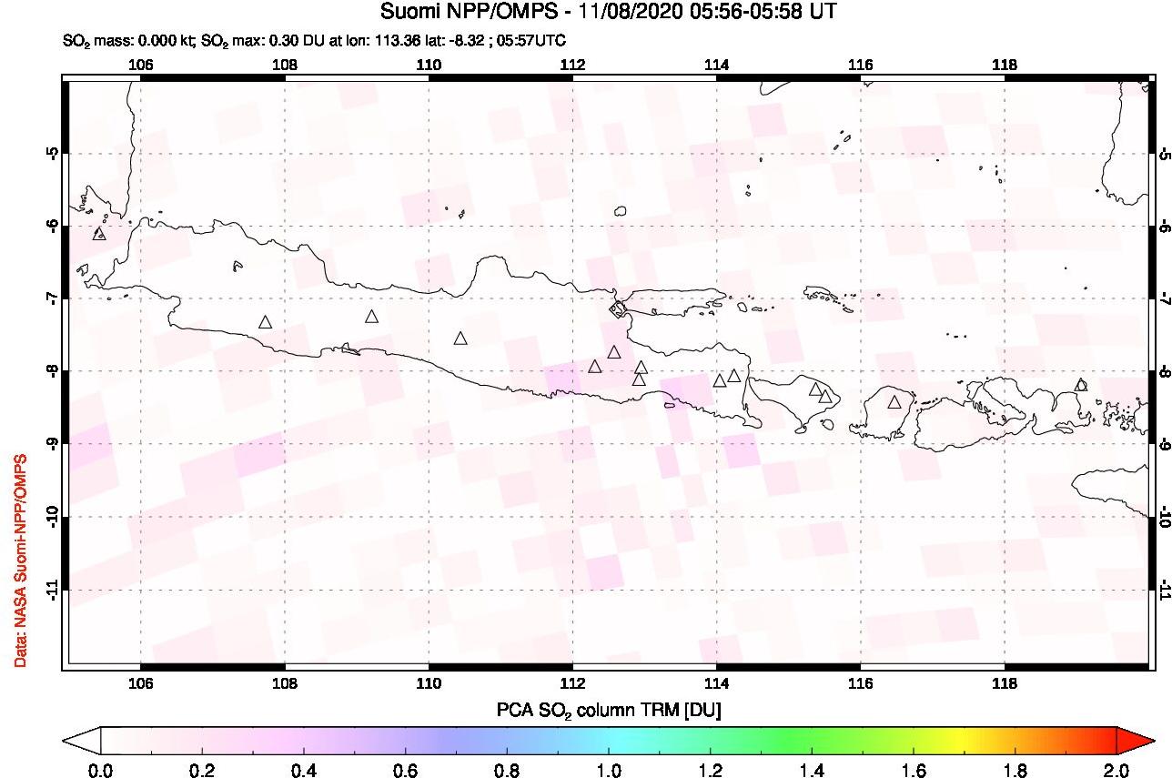 A sulfur dioxide image over Java, Indonesia on Nov 08, 2020.
