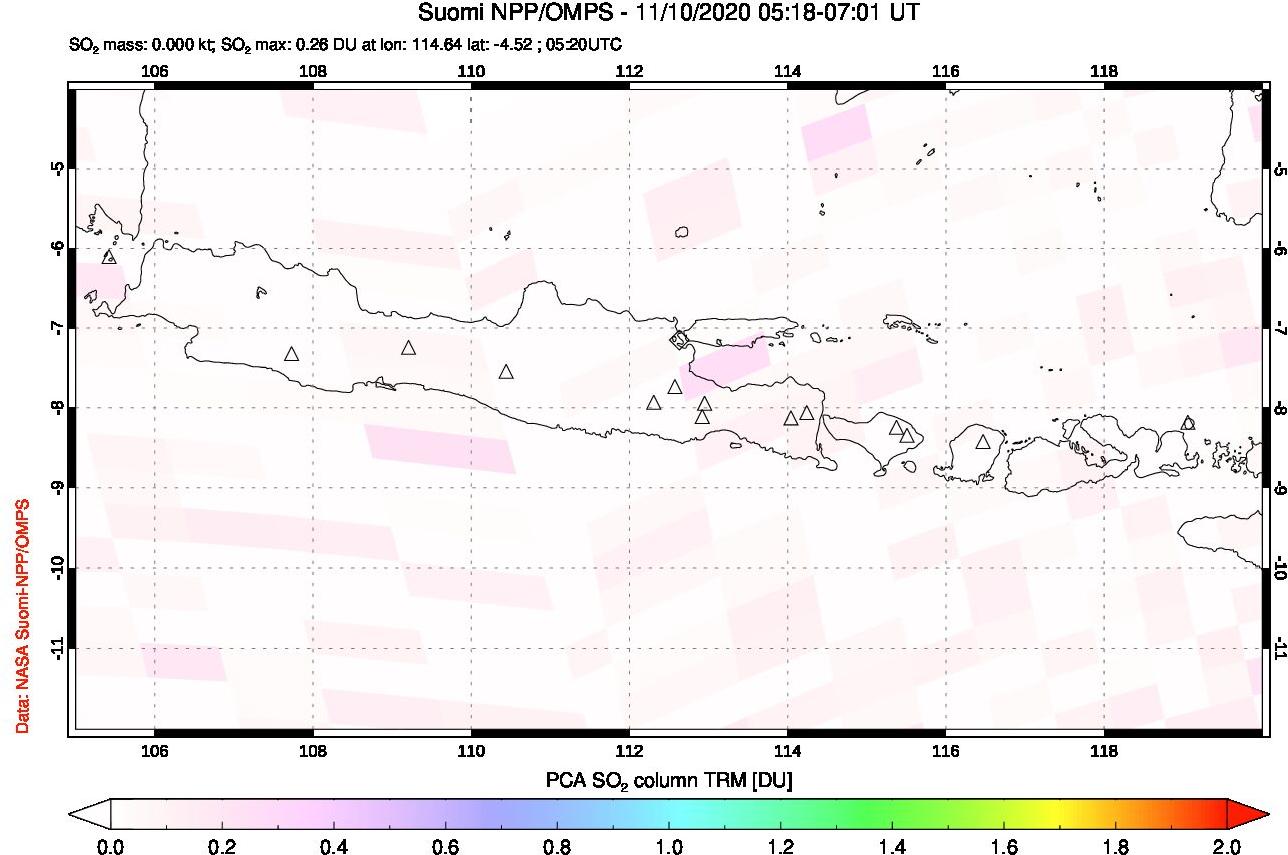 A sulfur dioxide image over Java, Indonesia on Nov 10, 2020.
