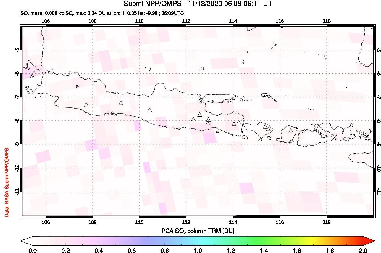 A sulfur dioxide image over Java, Indonesia on Nov 18, 2020.