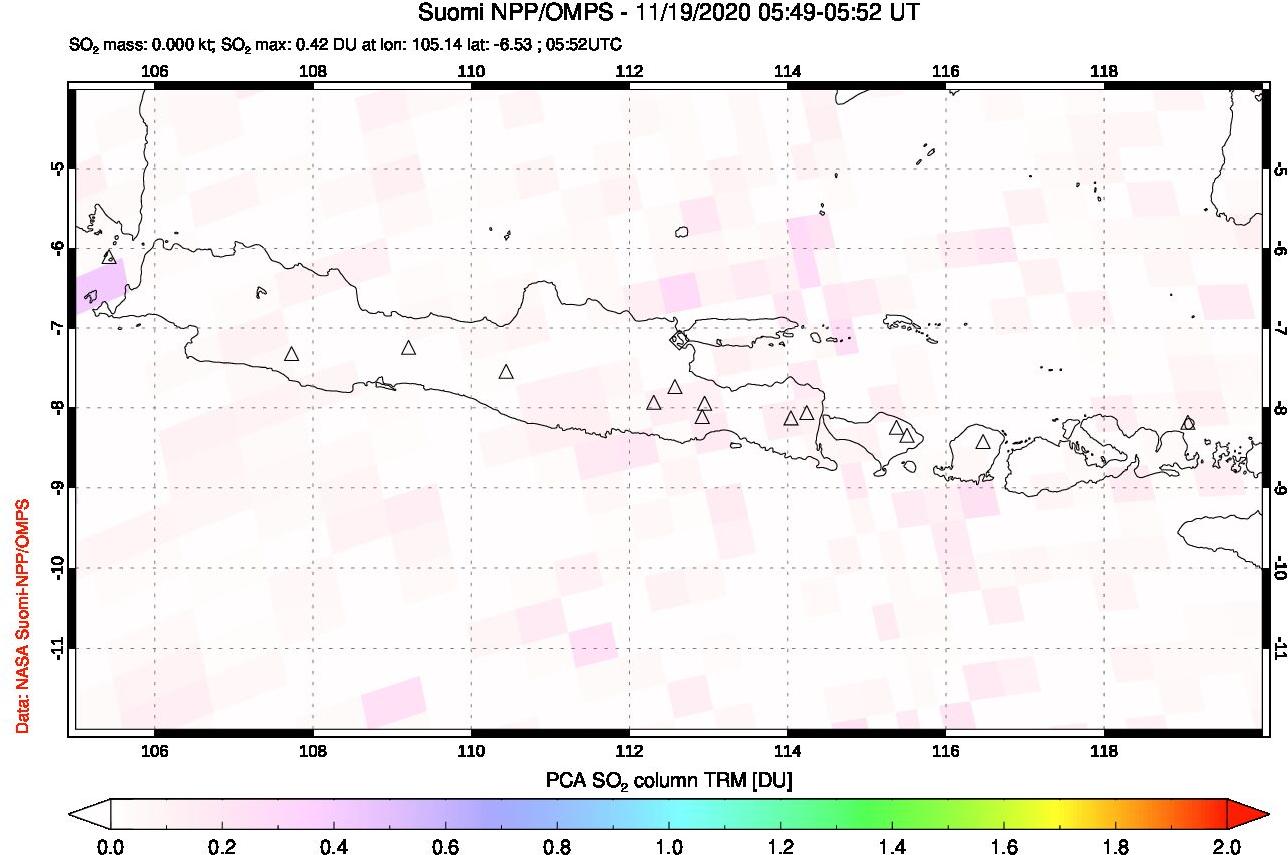 A sulfur dioxide image over Java, Indonesia on Nov 19, 2020.