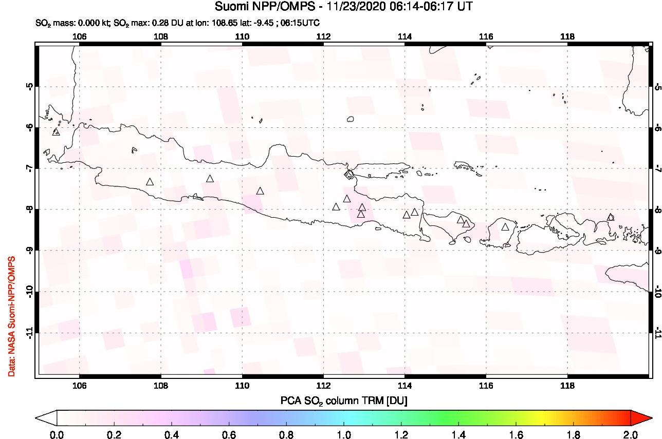 A sulfur dioxide image over Java, Indonesia on Nov 23, 2020.