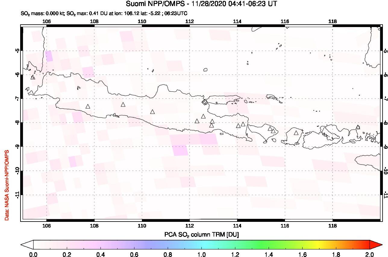A sulfur dioxide image over Java, Indonesia on Nov 28, 2020.