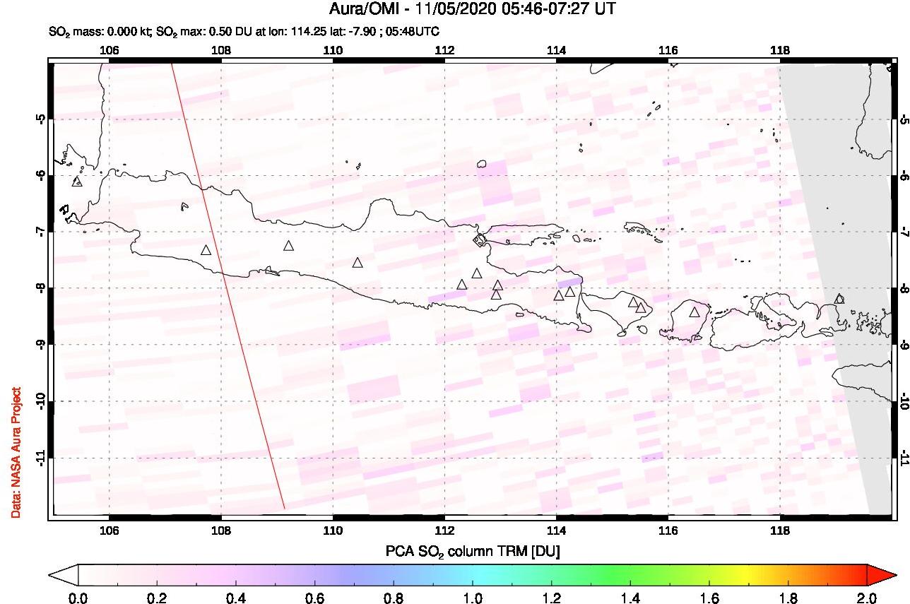 A sulfur dioxide image over Java, Indonesia on Nov 05, 2020.