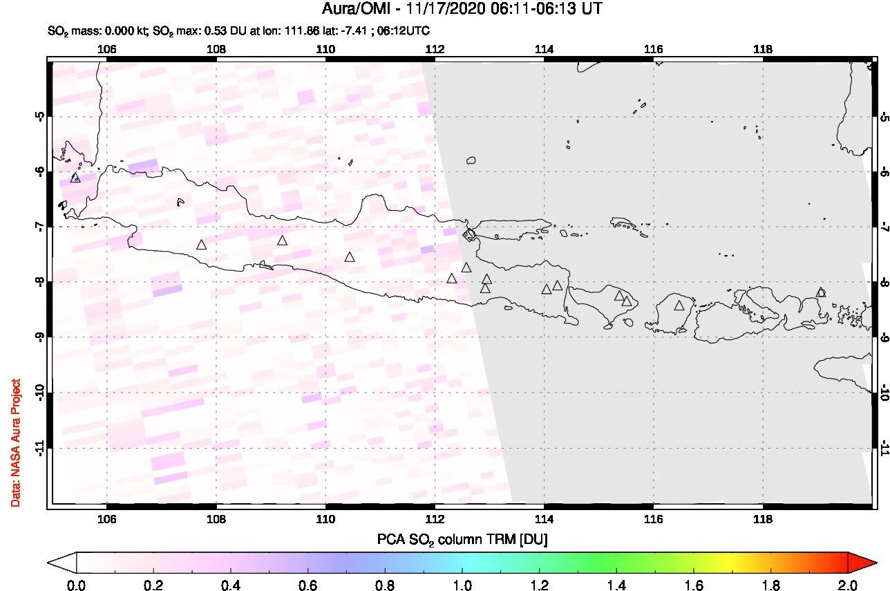 A sulfur dioxide image over Java, Indonesia on Nov 17, 2020.