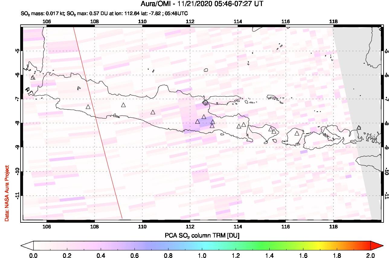 A sulfur dioxide image over Java, Indonesia on Nov 21, 2020.