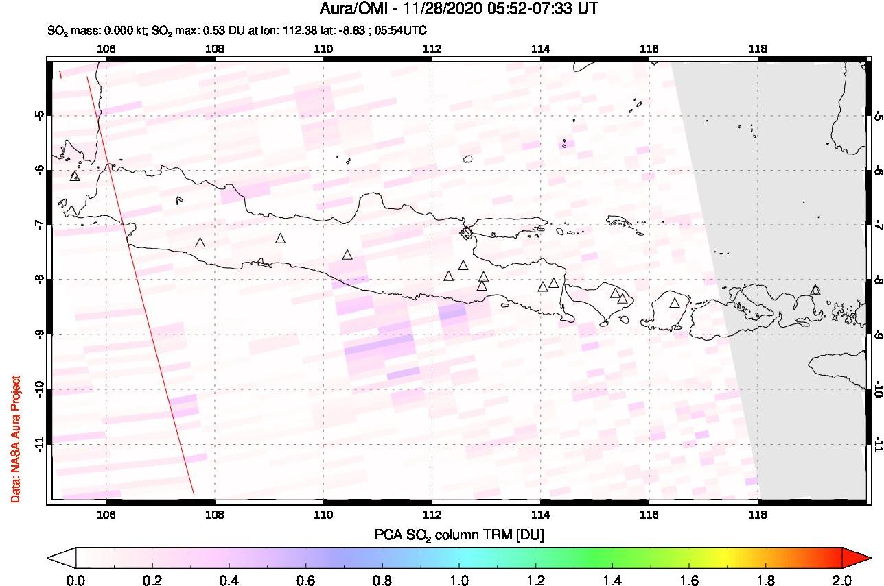A sulfur dioxide image over Java, Indonesia on Nov 28, 2020.