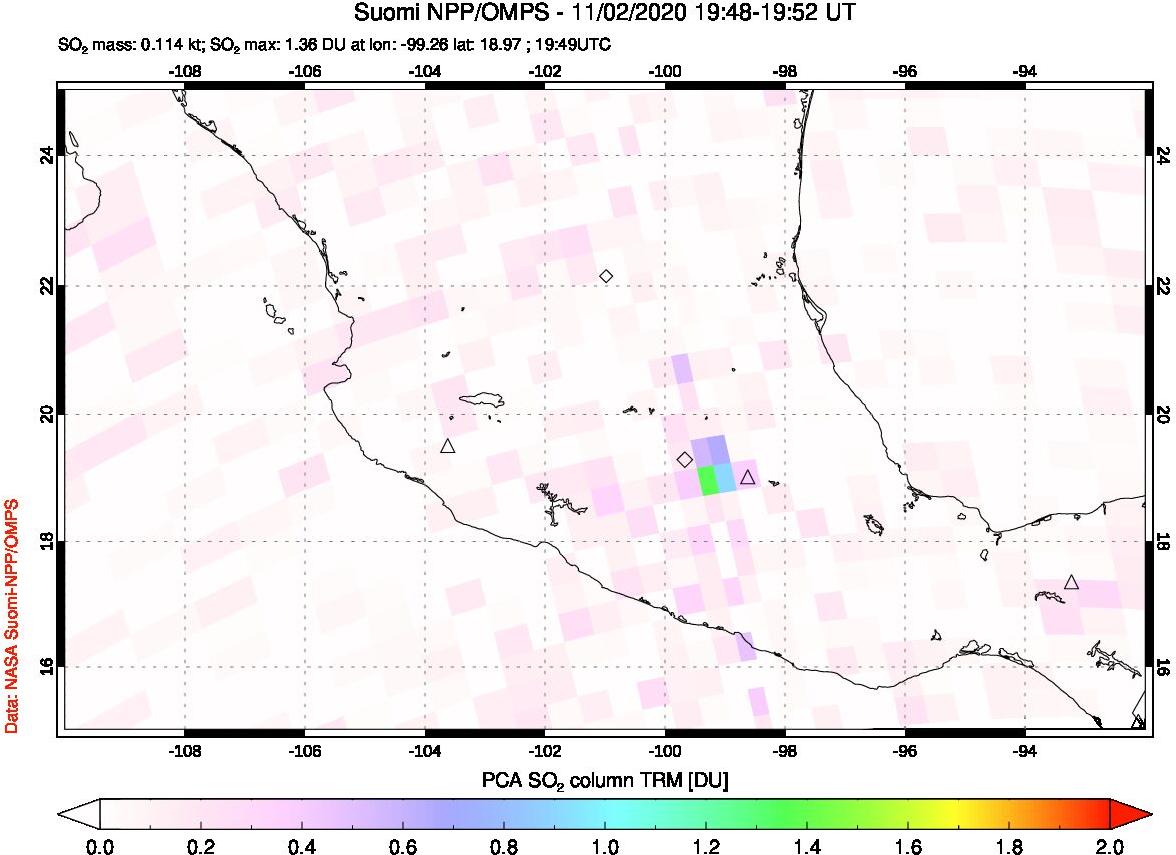 A sulfur dioxide image over Mexico on Nov 02, 2020.