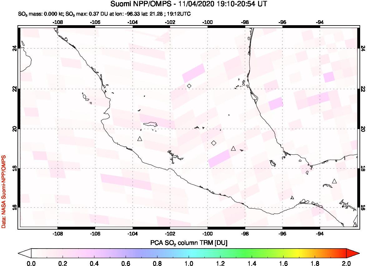 A sulfur dioxide image over Mexico on Nov 04, 2020.