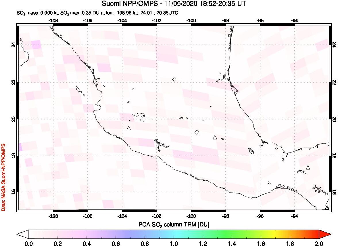 A sulfur dioxide image over Mexico on Nov 05, 2020.