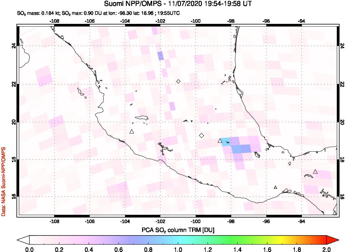 A sulfur dioxide image over Mexico on Nov 07, 2020.
