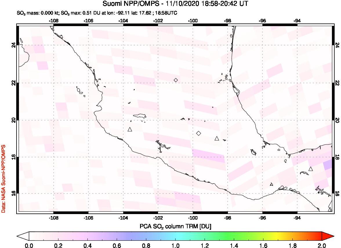 A sulfur dioxide image over Mexico on Nov 10, 2020.