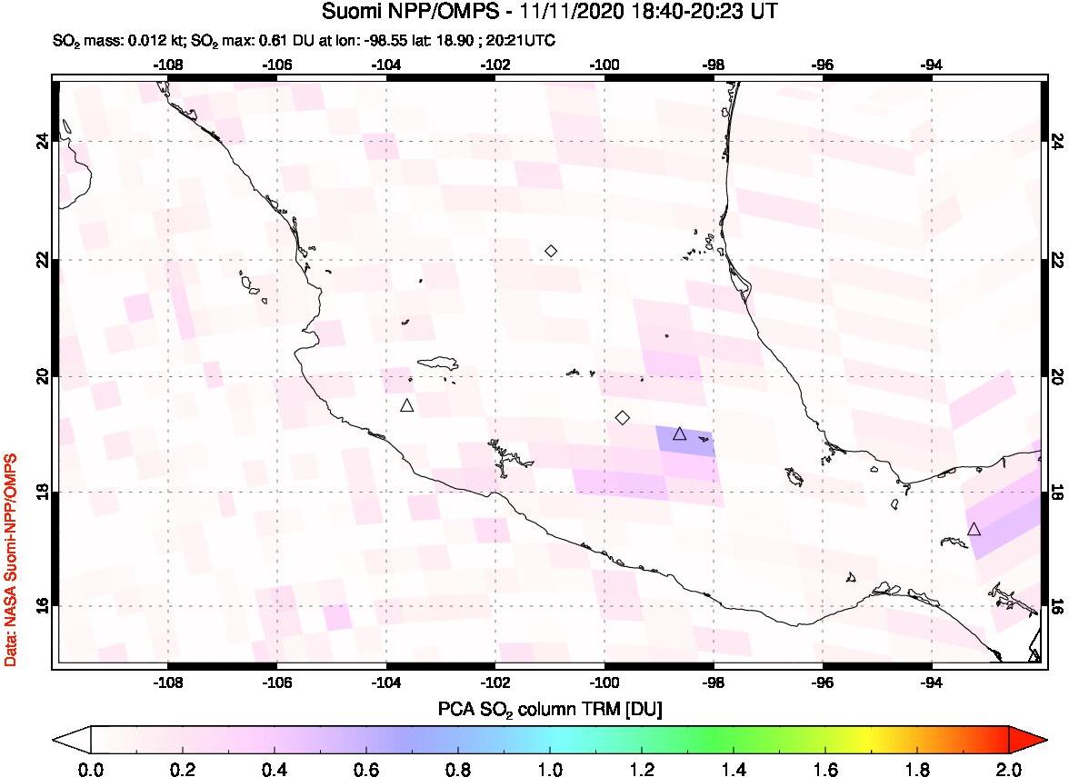 A sulfur dioxide image over Mexico on Nov 11, 2020.