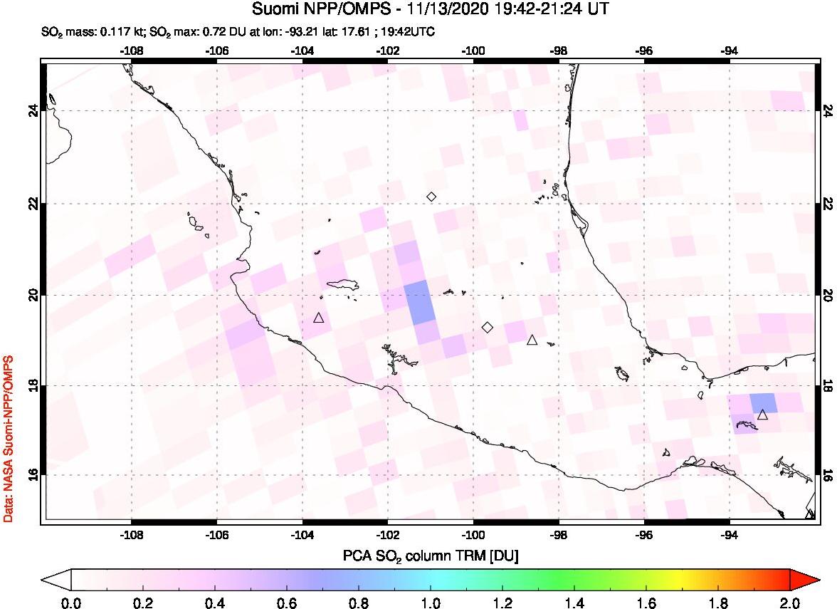 A sulfur dioxide image over Mexico on Nov 13, 2020.
