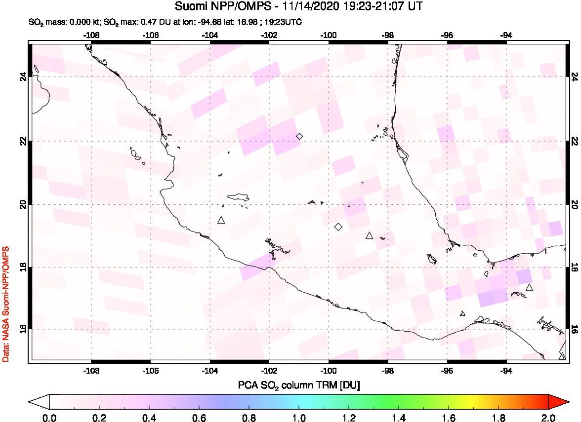 A sulfur dioxide image over Mexico on Nov 14, 2020.