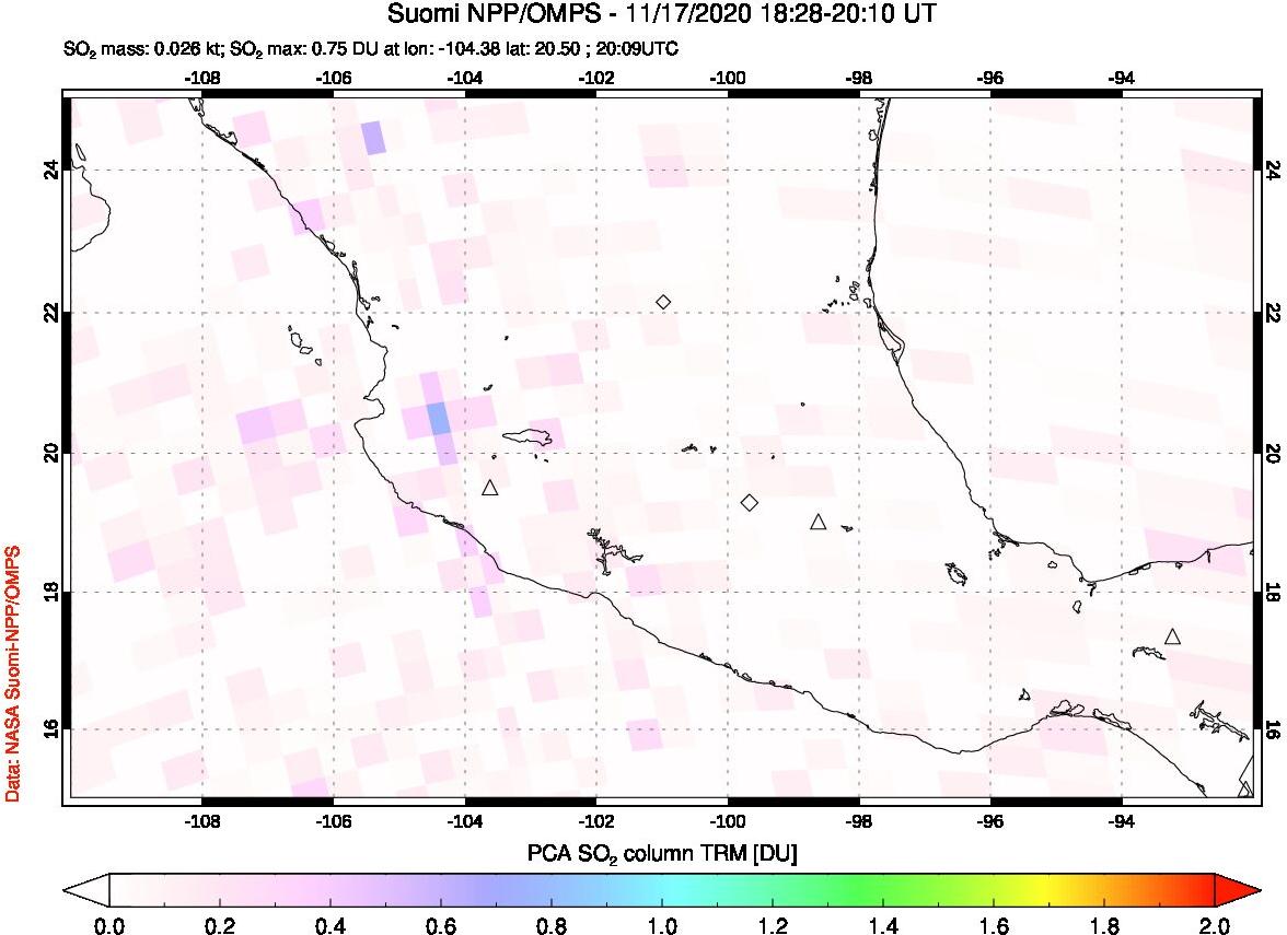 A sulfur dioxide image over Mexico on Nov 17, 2020.