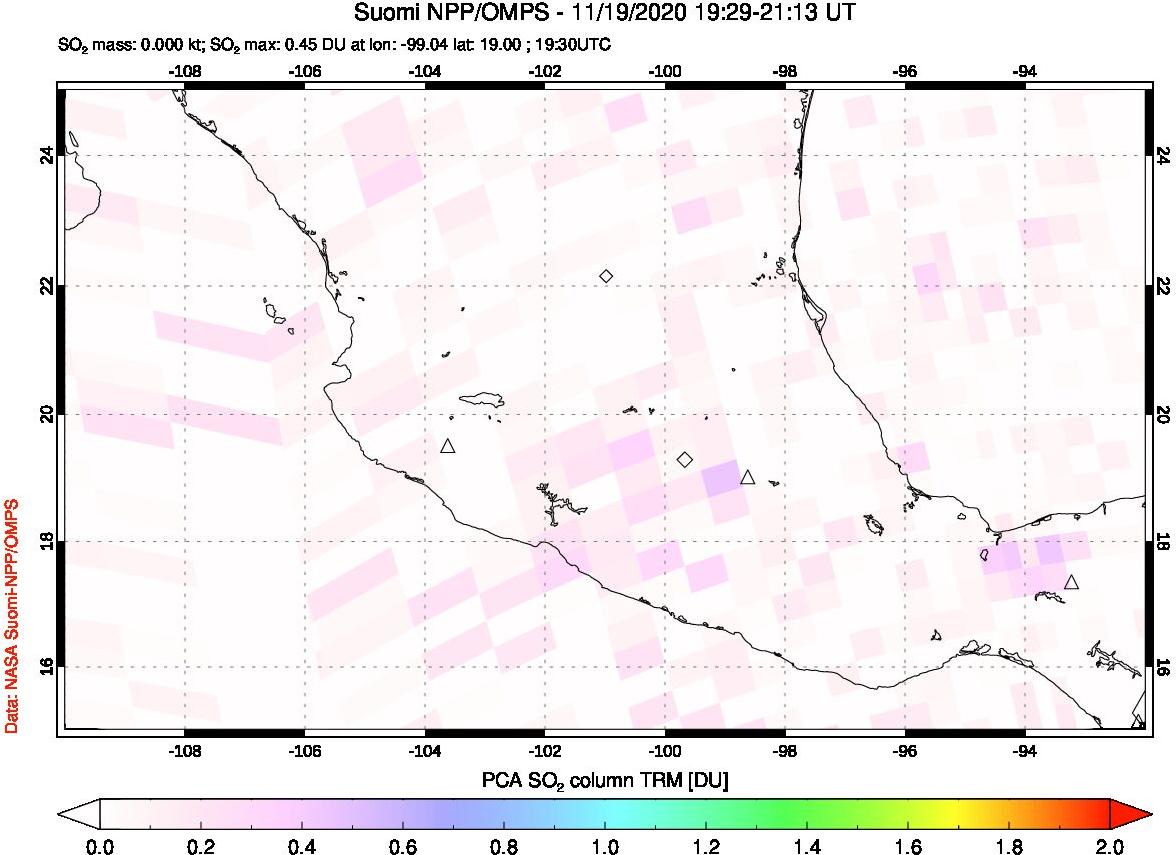 A sulfur dioxide image over Mexico on Nov 19, 2020.